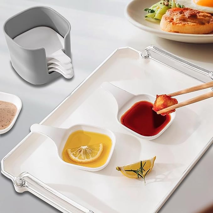 6 Pack Dipping Sauce Plate and Holder,Mini Reusable Condiment Cups for Sauce, Sushi, Snacks - Dipping Bowls for Home, Kitchen, Party (white)