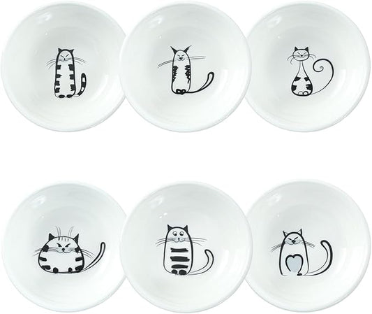 Super Cute Cat Ceramic Sauce Dish/Seasoning Bowl/Sushi Soy Dipping Bowl/Appetizer Plates/Serving Dish for Kitchen Home (Set of 6)