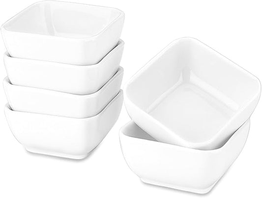 Ultra-Strong 3 Oz Ceramic Dip Bowls Set, White Dipping Sauce Bowls/Dishes for Tomato Sauce, Soy, BBQ and other Party Dinner - Set of 6