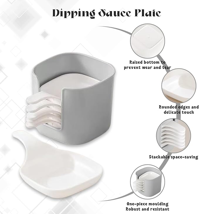 Dipping Sauce Plate and Holder Set, 6Pcs Plastic Dipping Dish with Storage Box, Including 6counts Seasoning Dish with Storage Box for Condiments, Snacks, and Fruits
