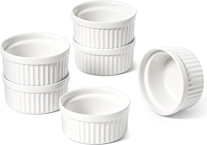 Sauce Cups 2 OZ, Small Dipping Bowls, Mini Ceramic Ramekins Souffle Dishes, Sauce Dip Bowls for Charcuterie Boards, Microwave & Oven Safe, Set of 6, White