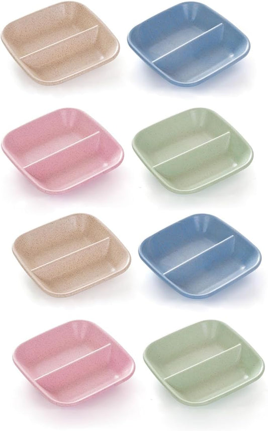 8 Pack Dipping Bowls Set 2 Grids Soy Sauce Dishes Pinch Bowls Dipping Bowls Dipping Sauce Bowl Small Serving Bowls for Side Dishes Sushi Mustard Tomato Sauce BBQ Seasoning Pepper Kitchup