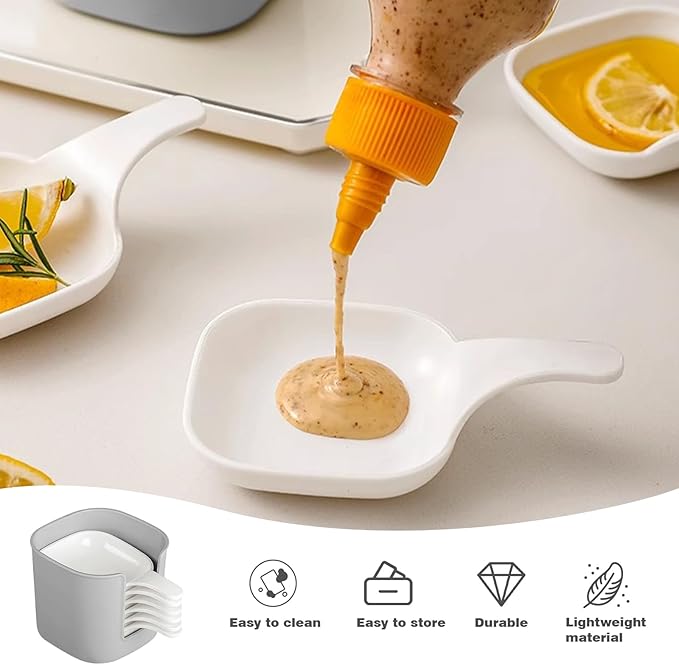 6 Pack Dipping Sauce Plate and Holder,Mini Reusable Condiment Cups for Sauce, Sushi, Snacks - Dipping Bowls for Home, Kitchen, Party (white)