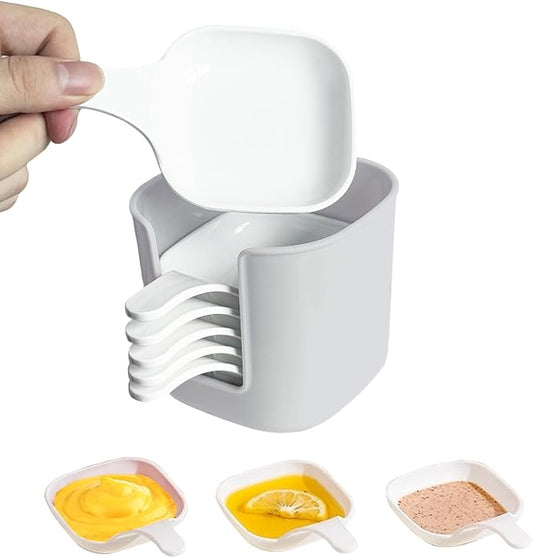 6 Pack Dipping Sauce Plate and Holder,Mini Reusable Condiment Cups for Sauce, Sushi, Snacks - Dipping Bowls for Home, Kitchen, Party (white)