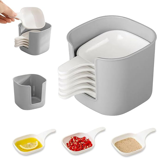 Dipping Sauce Plate and Holder Set, 6Pcs Plastic Dipping Dish with Storage Box, Including 6counts Seasoning Dish with Storage Box for Condiments, Snacks, and Fruits