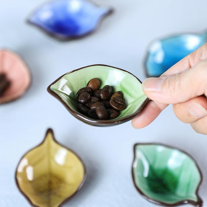 Colorful Leaf Shape Design Multipurpose Porcelain Side Dish Bowl Seasoning Dishes Soy Dipping Sauce Dishes(Set of 6)-Small