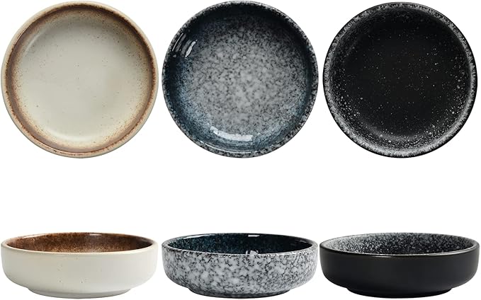 Ceramic Soy Sauce Dish set, Dipping Bowls Set of 6, Chip and Dip Bowls,  3 oz Round Small Dish for Dipping Sushi Tomato Soy Sauce Dish Condiment Finger Dishes