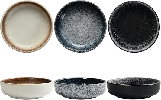 Ceramic Soy Sauce Dish set, Dipping Bowls Set of 6, Chip and Dip Bowls,  3 oz Round Small Dish for Dipping Sushi Tomato Soy Sauce Dish Condiment Finger Dishes