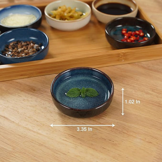 3.35 Inch Ceramic Soy Sauce Dish,Pinch Bowl,Small Dipping Bowls for Side Dishes,Appetizers,Condiments-Set of 6(Assorted Colorful)