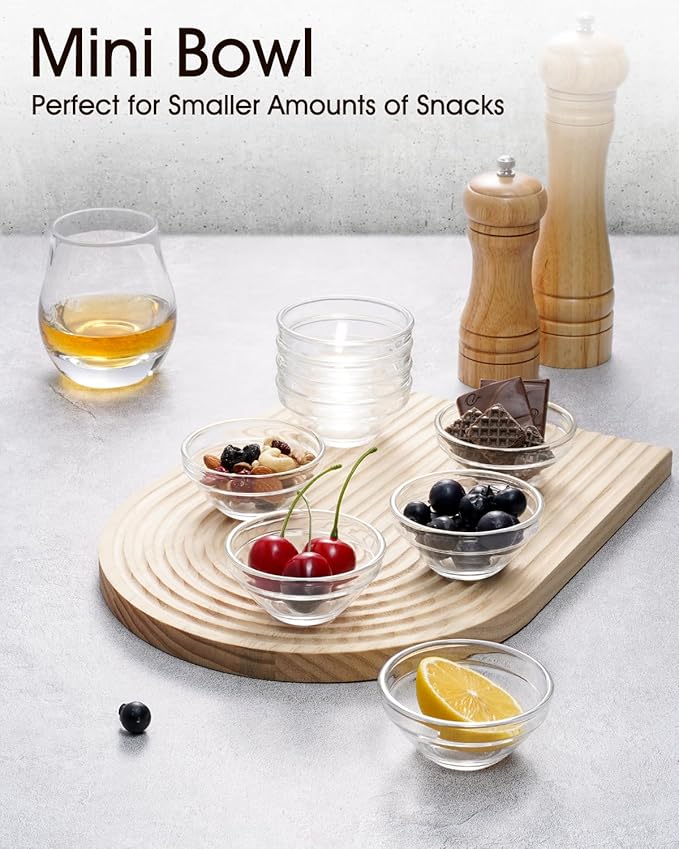 Mini Glass Bowls, 3in 2.5oz Small Prep Bowl, 10 pcs Stackable Pinch Bowls for Dipping Spices Sauce