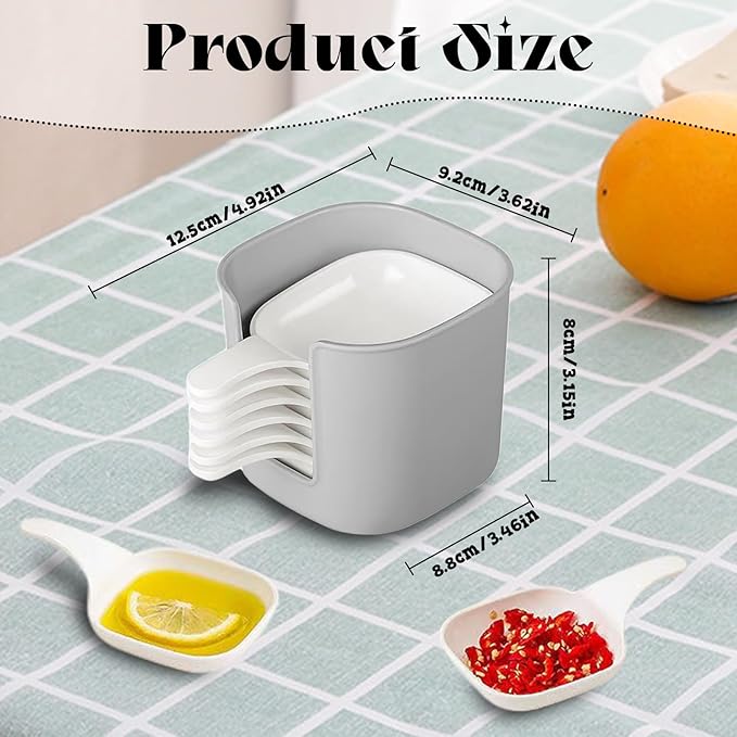 Dipping Sauce Plate and Holder Set, 6Pcs Plastic Dipping Dish with Storage Box, Including 6counts Seasoning Dish with Storage Box for Condiments, Snacks, and Fruits