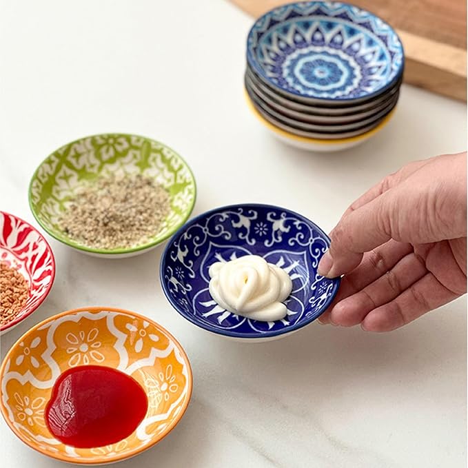 6Pcs Soy Sauce Dish,Ceramic Dipping Bowls Small Dip Bowl Set of 6 Tiny Bowls Sauce Plates for Condiment Sushi Sauce Dishes Soy Sauces Ketchup Snack Side Dishes
