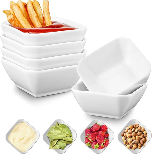 6 Pack Soy Sauce Dishes, 3 oz Ceramic Dipping Bowls, Pinch Bowls, Small Dip Bowls Set, Sauce Dish Bowls, Mini Bowl for Side Dish, Ketchup, Soy, BBQ, Sushi, Party, Condiments Serving Bowl Set