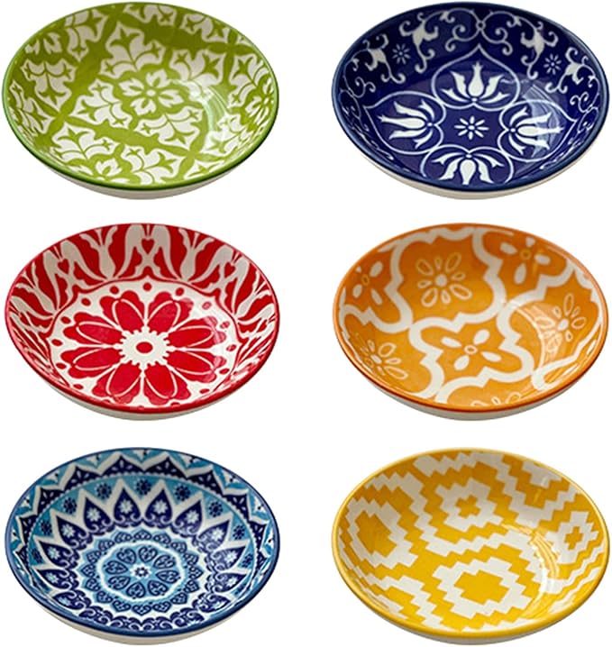 6Pcs Soy Sauce Dish,Ceramic Dipping Bowls Small Dip Bowl Set of 6 Tiny Bowls Sauce Plates for Condiment Sushi Sauce Dishes Soy Sauces Ketchup Snack Side Dishes