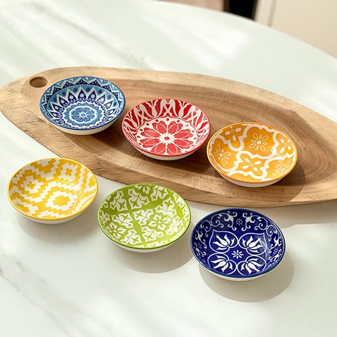 6Pcs Soy Sauce Dish,Ceramic Dipping Bowls Small Dip Bowl Set of 6 Tiny Bowls Sauce Plates for Condiment Sushi Sauce Dishes Soy Sauces Ketchup Snack Side Dishes
