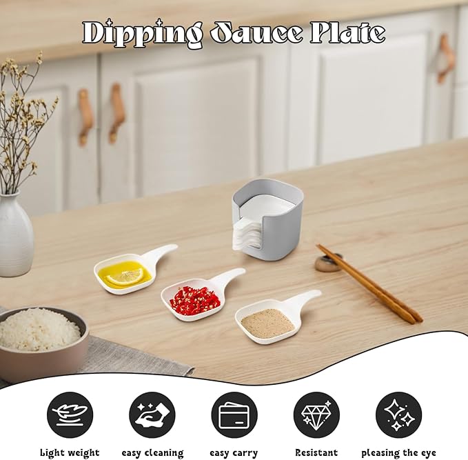 Dipping Sauce Plate and Holder Set, 6Pcs Plastic Dipping Dish with Storage Box, Including 6counts Seasoning Dish with Storage Box for Condiments, Snacks, and Fruits