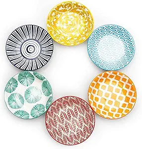 2.5 Oz Soy Sauce Dish, Ceramic Dipping Bowls Sauce Bowls for Seasoning, Sushi, Appetizer, Vinegar, Ketchup, BBQ - Assorted Colorful Design(Set of 6)