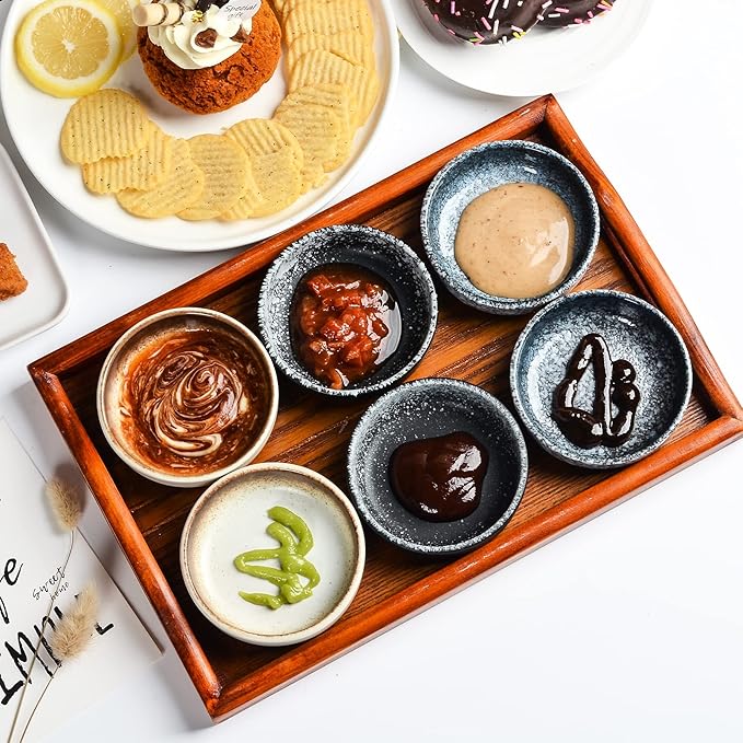 Ceramic Soy Sauce Dish set, Dipping Bowls Set of 6, Chip and Dip Bowls,  3 oz Round Small Dish for Dipping Sushi Tomato Soy Sauce Dish Condiment Finger Dishes