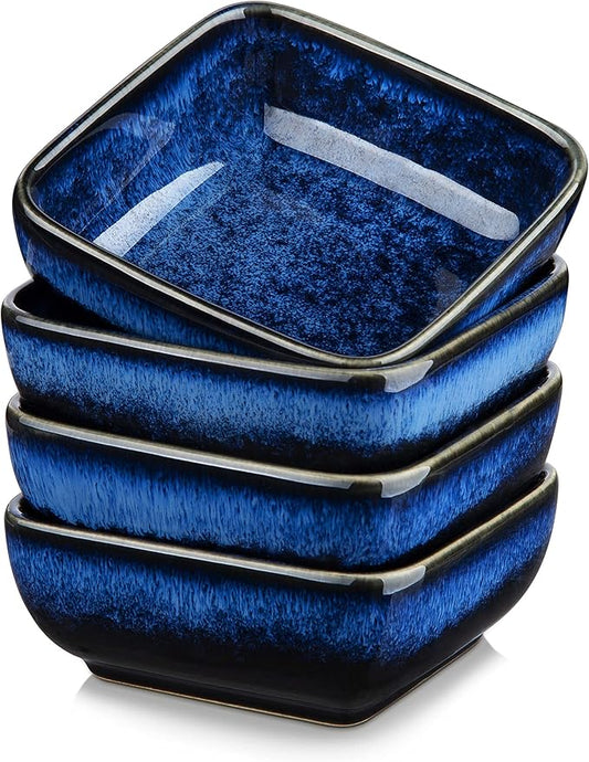 6 Oz Dipping Bowls, 3.7 Inches Ceramic Soy Sauce Dish, Square Side Dishes, Small Appetizer Plates Set of 4